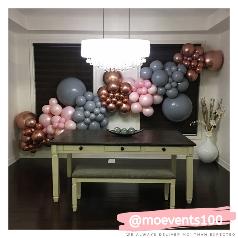 pink and grey balloon garland